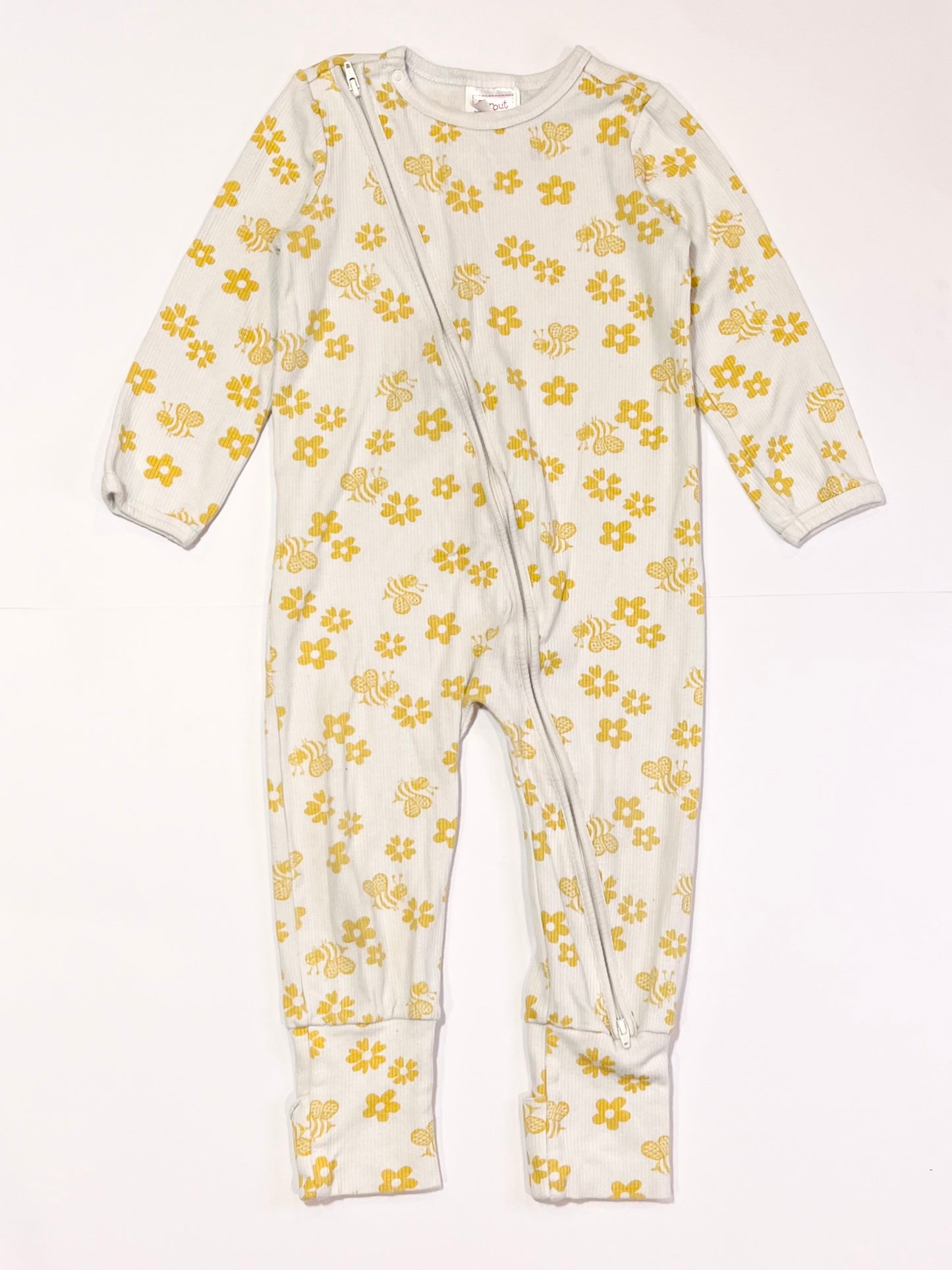 Ribbed bees and flowers zip onesie - Size 2