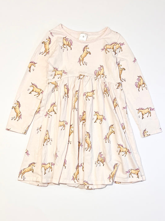 Pink unicorn jersey dress - Size 4