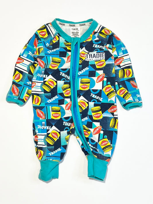 Vegemite zip onesie - Size 0000