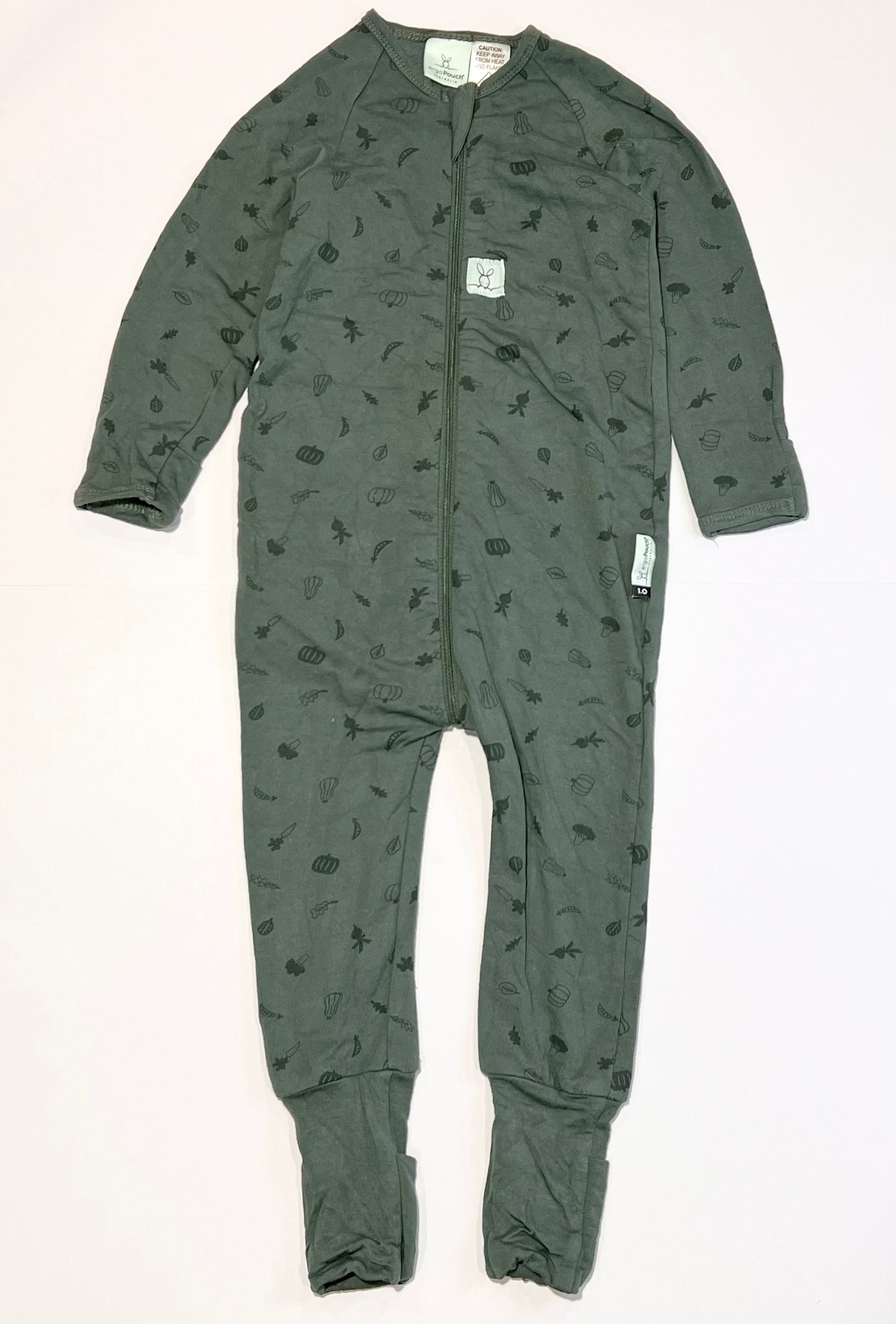 Green 1.0 tog zip onesie - Size 1