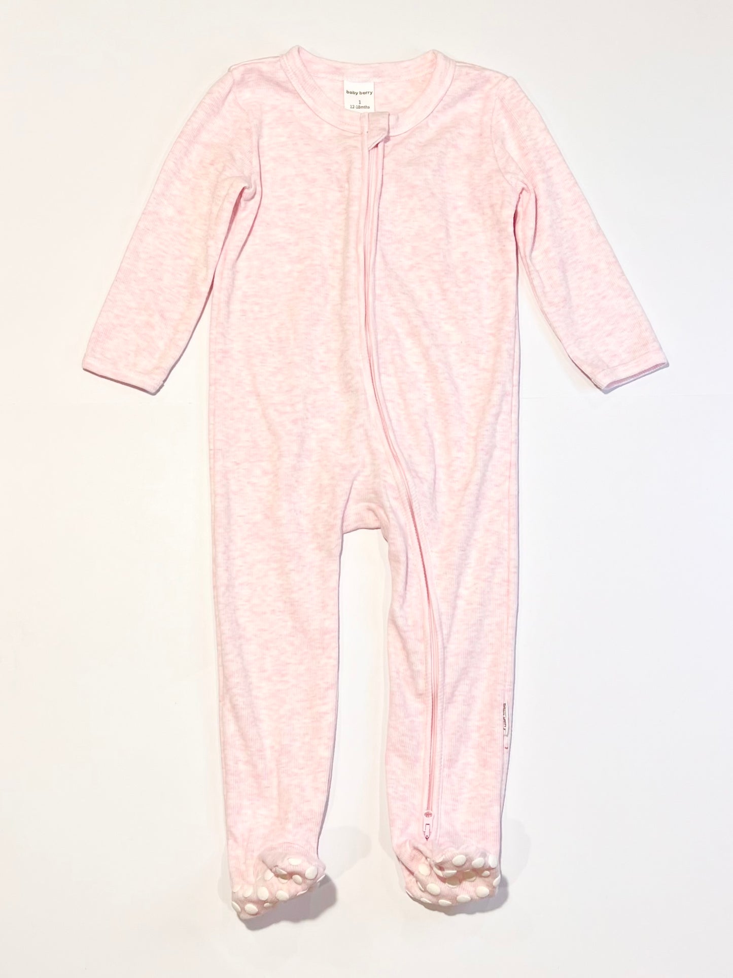 Pink ribbed zip onesie - Size 1