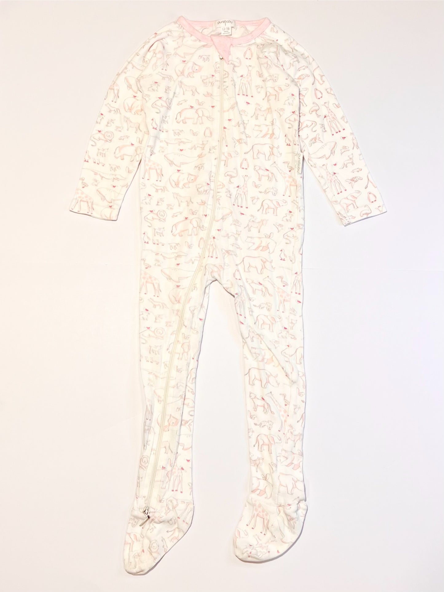 Pink animals zip onesie - Size 1