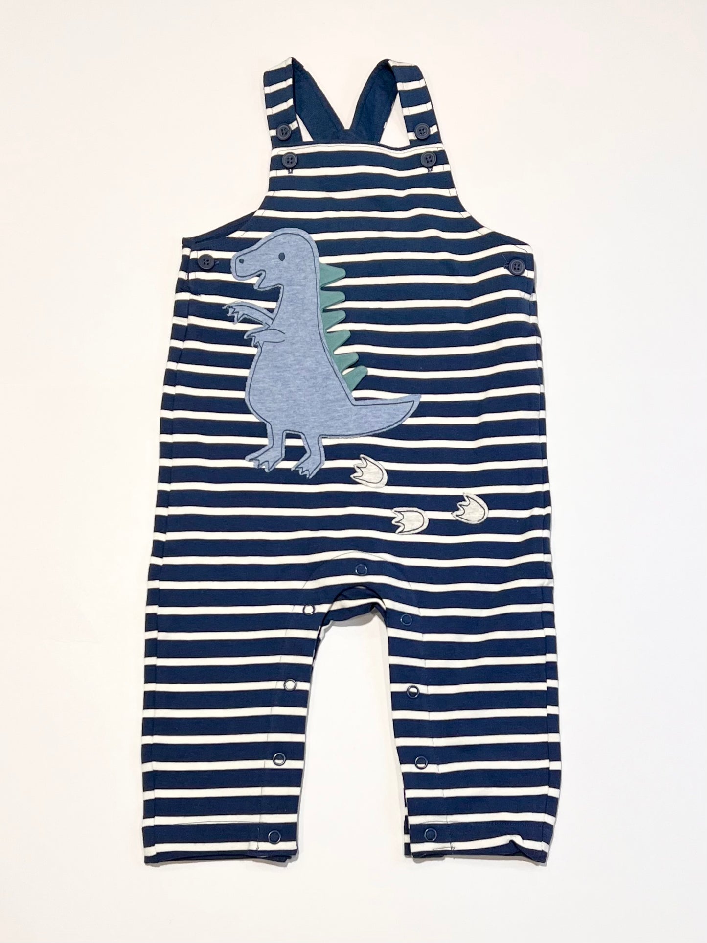 Striped dinosaur overalls - Size 9-12 months