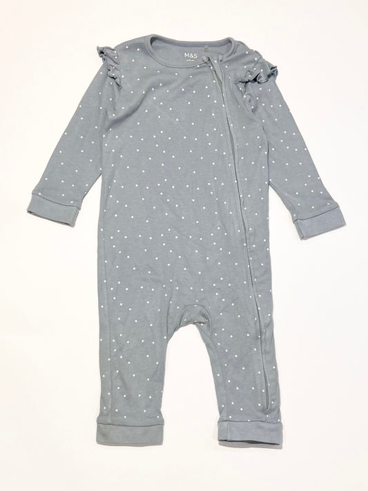 Grey spotty zip onesie - Size 9-12 months
