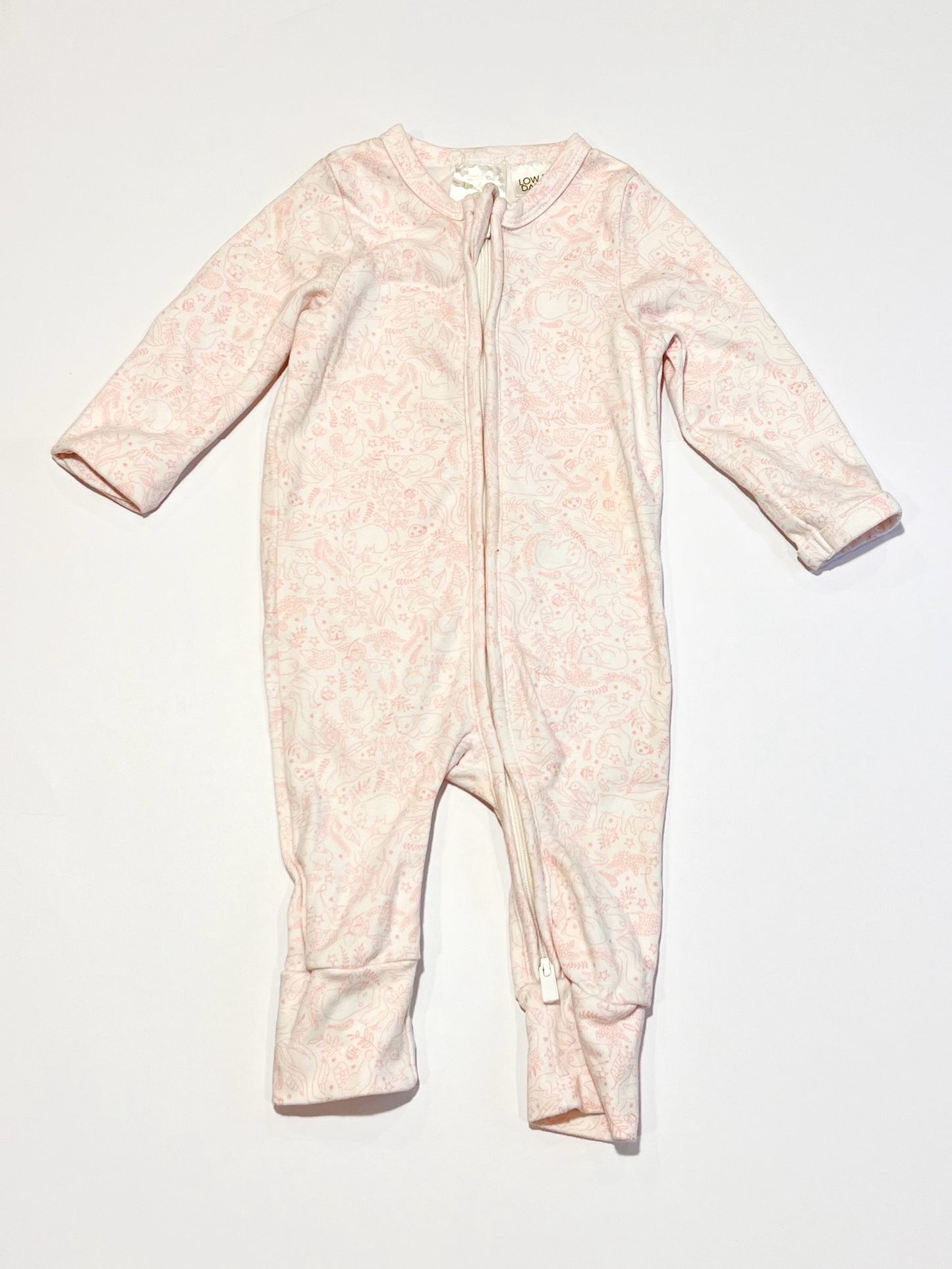 Pink animals zip onesie - Size 00