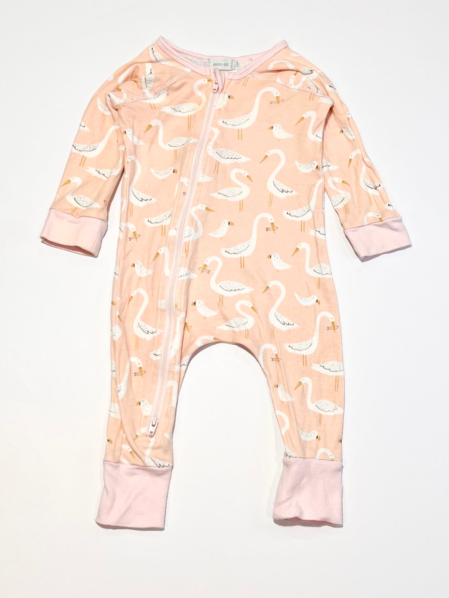 Pink swans zip onesie - Size 00