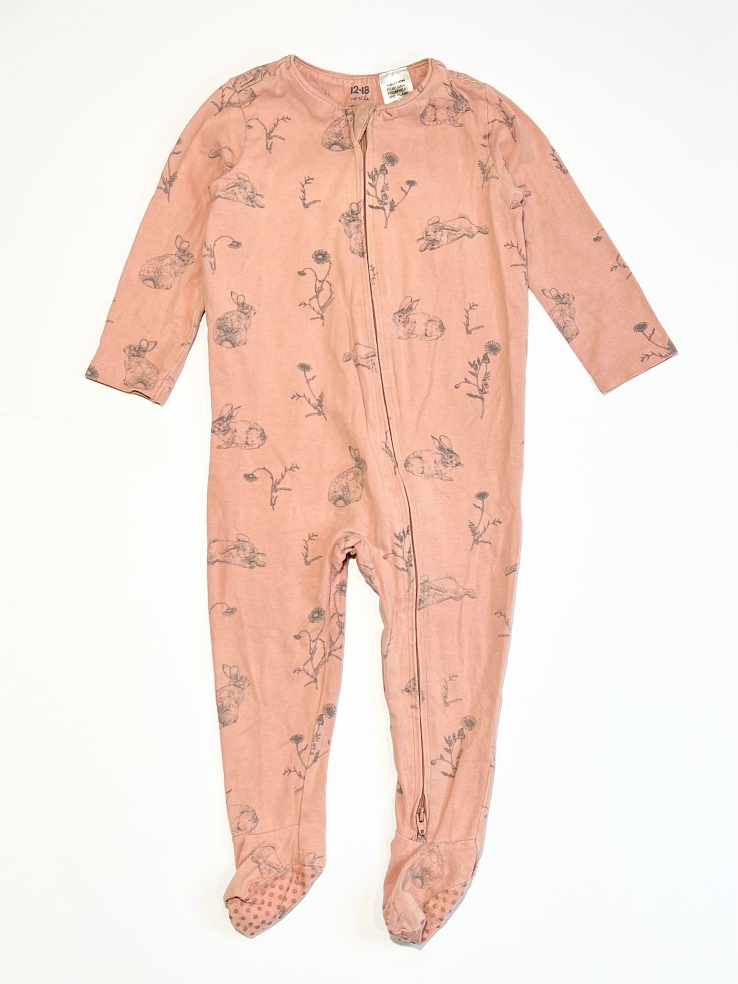 Dusty pink bunny zip onesie - Size 1