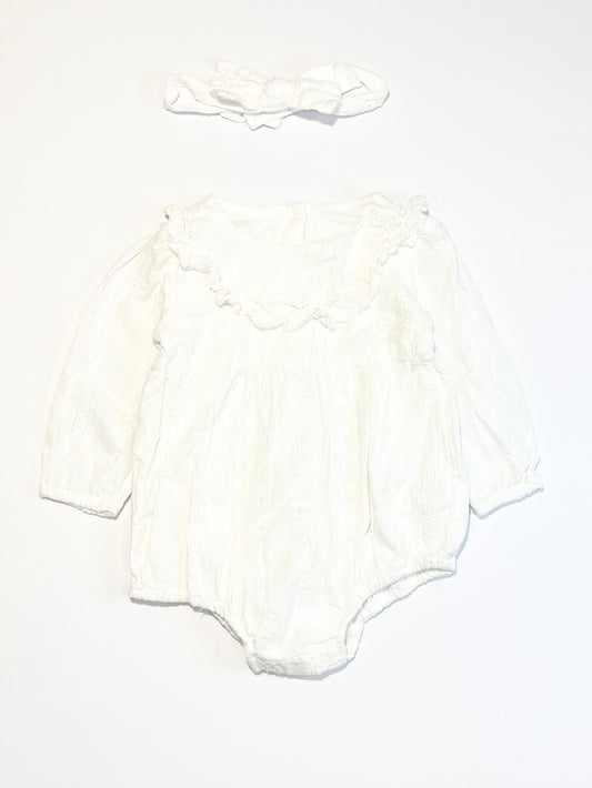 White ruffle bodysuit romper - Size 1