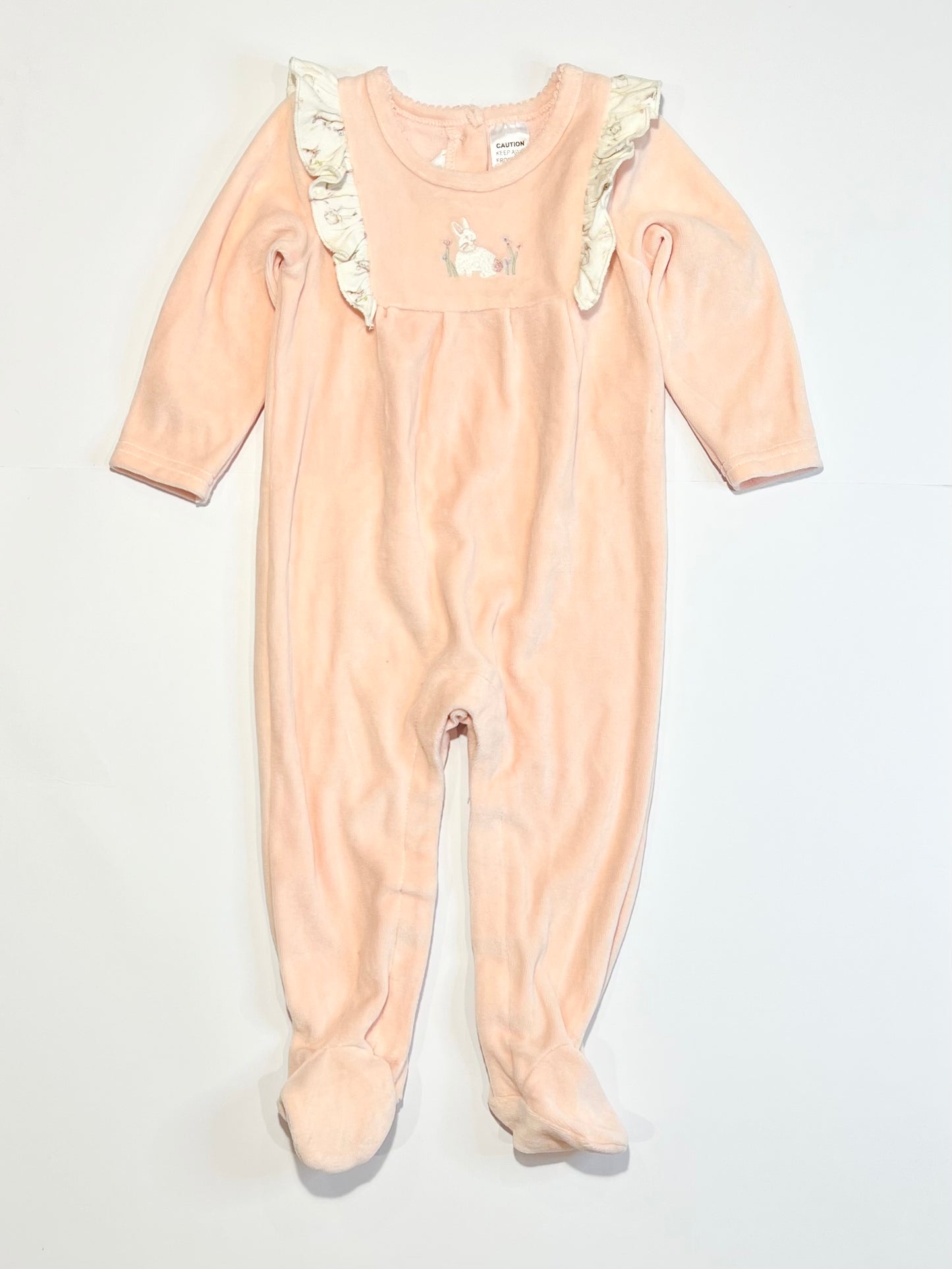 Pink bunny velour onesie - Size 0