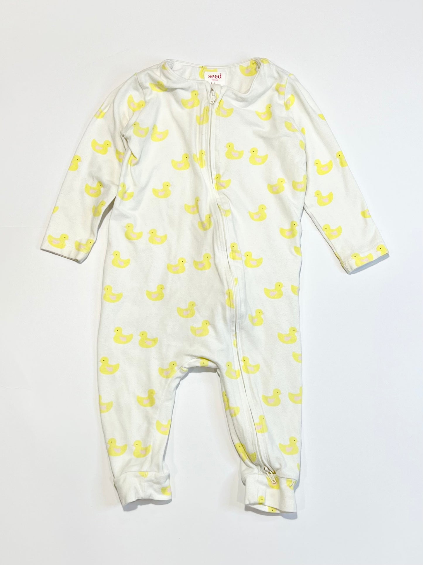 Yellow ducks zip onesie - Size 0