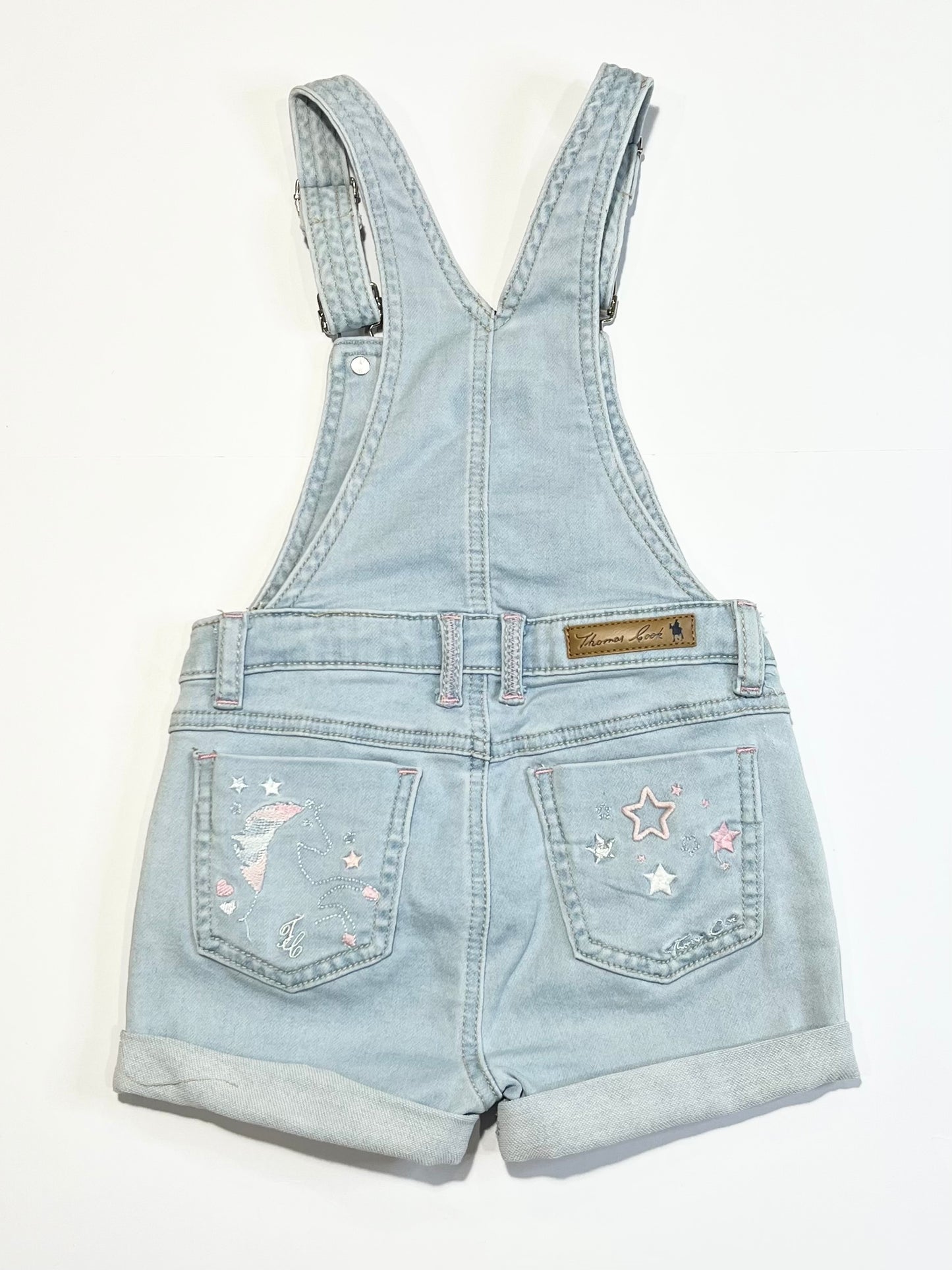 Embroidered denim shortalls - Size 4