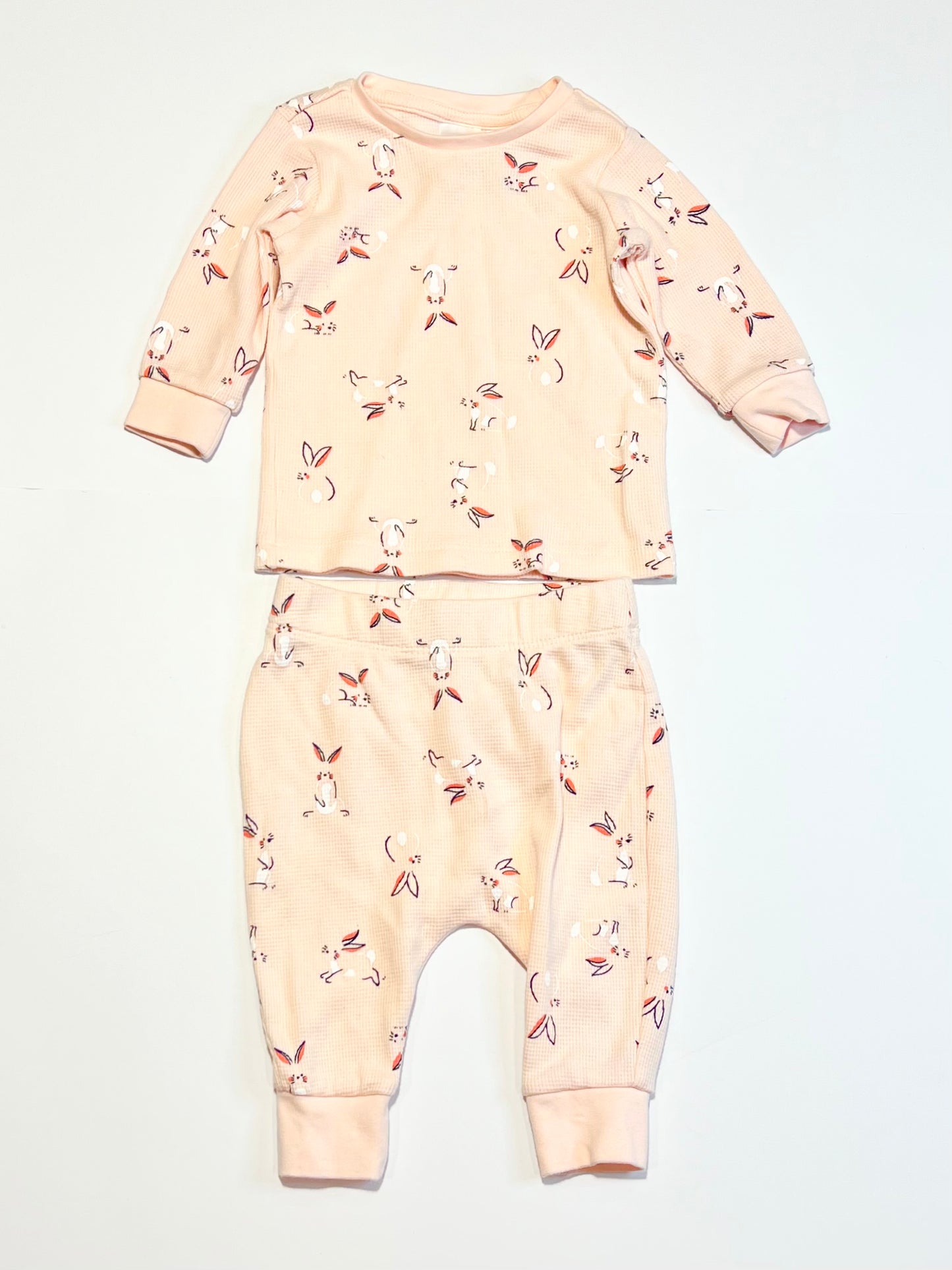 Pink bunny waffle pyjamas - Size 00