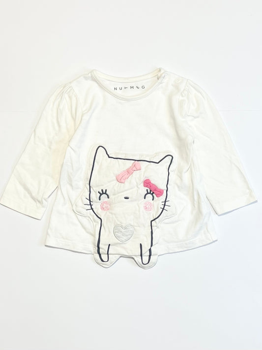 White cat top - Size 6-9 months