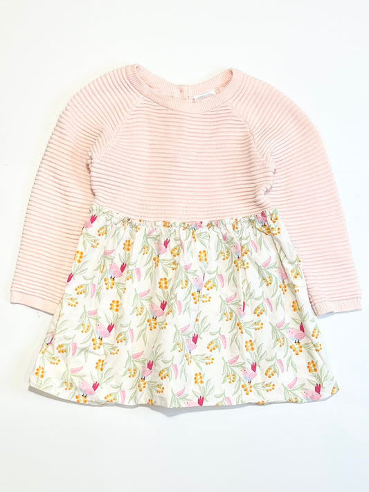 Pink birds knit dress - Size 1
