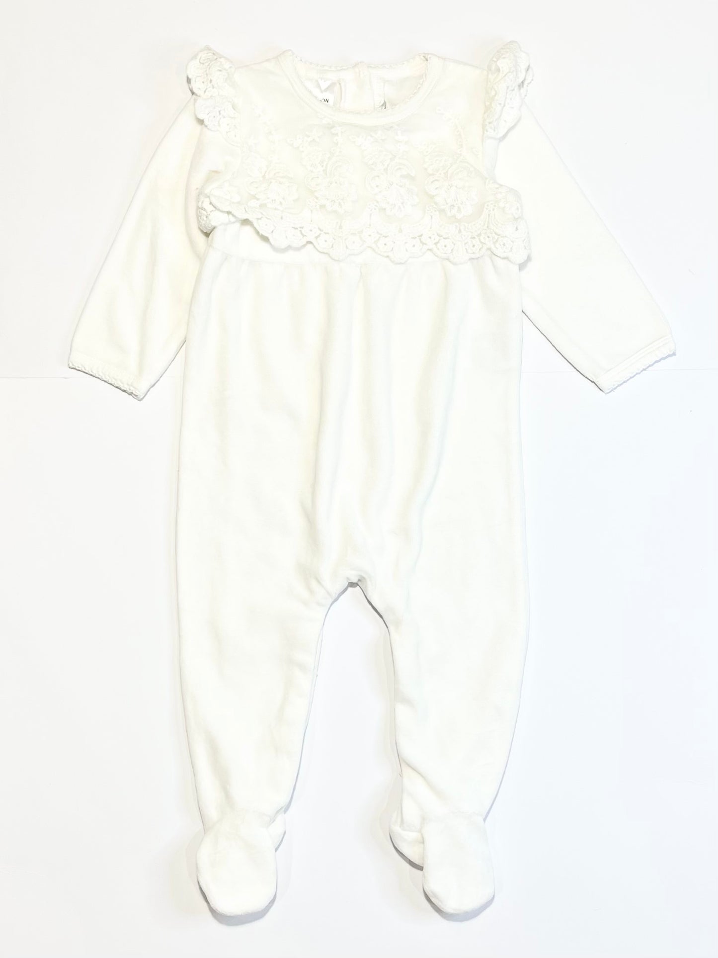 White velour lace onesie - Size 6-9 months