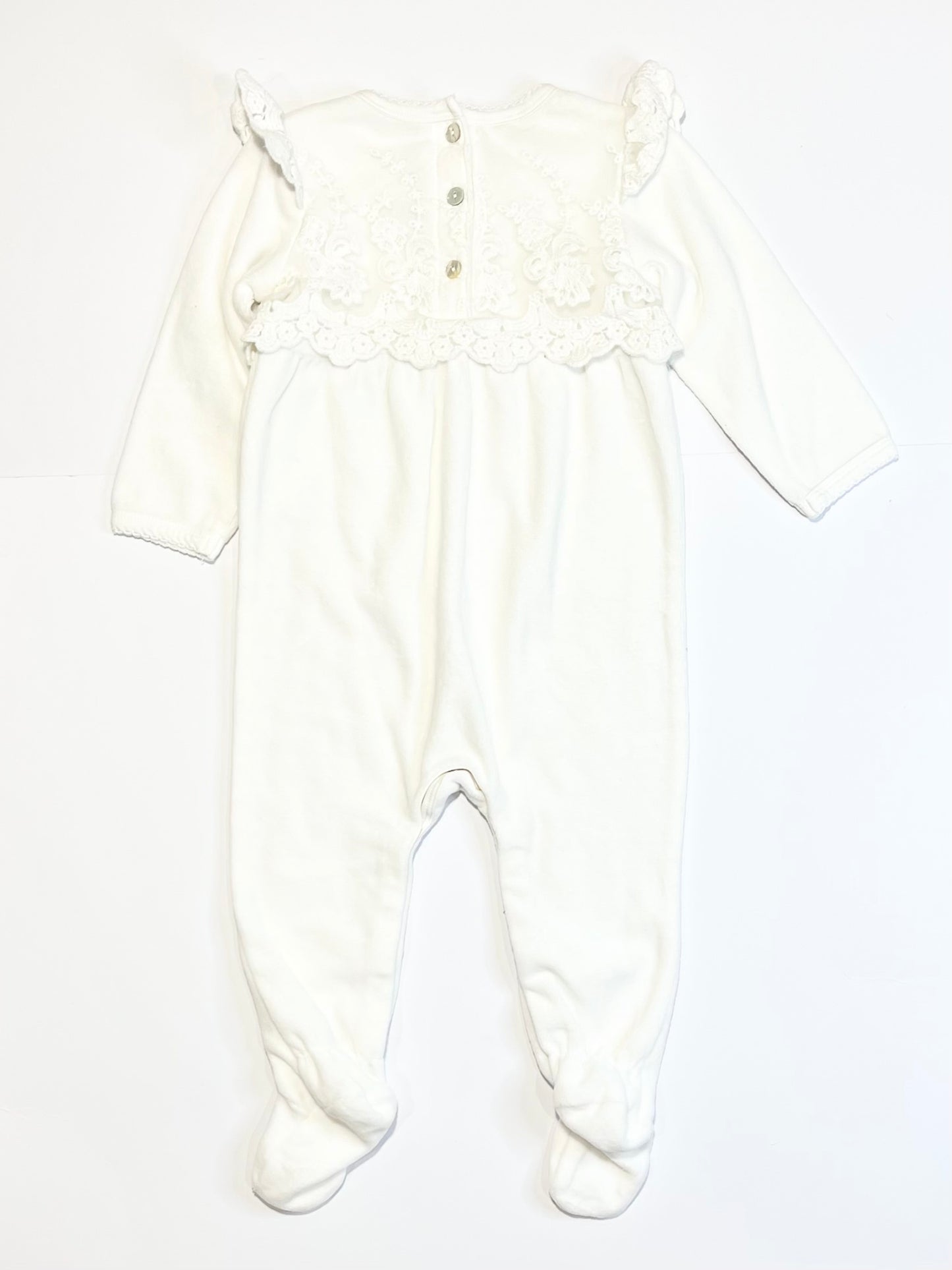 White velour lace onesie - Size 6-9 months