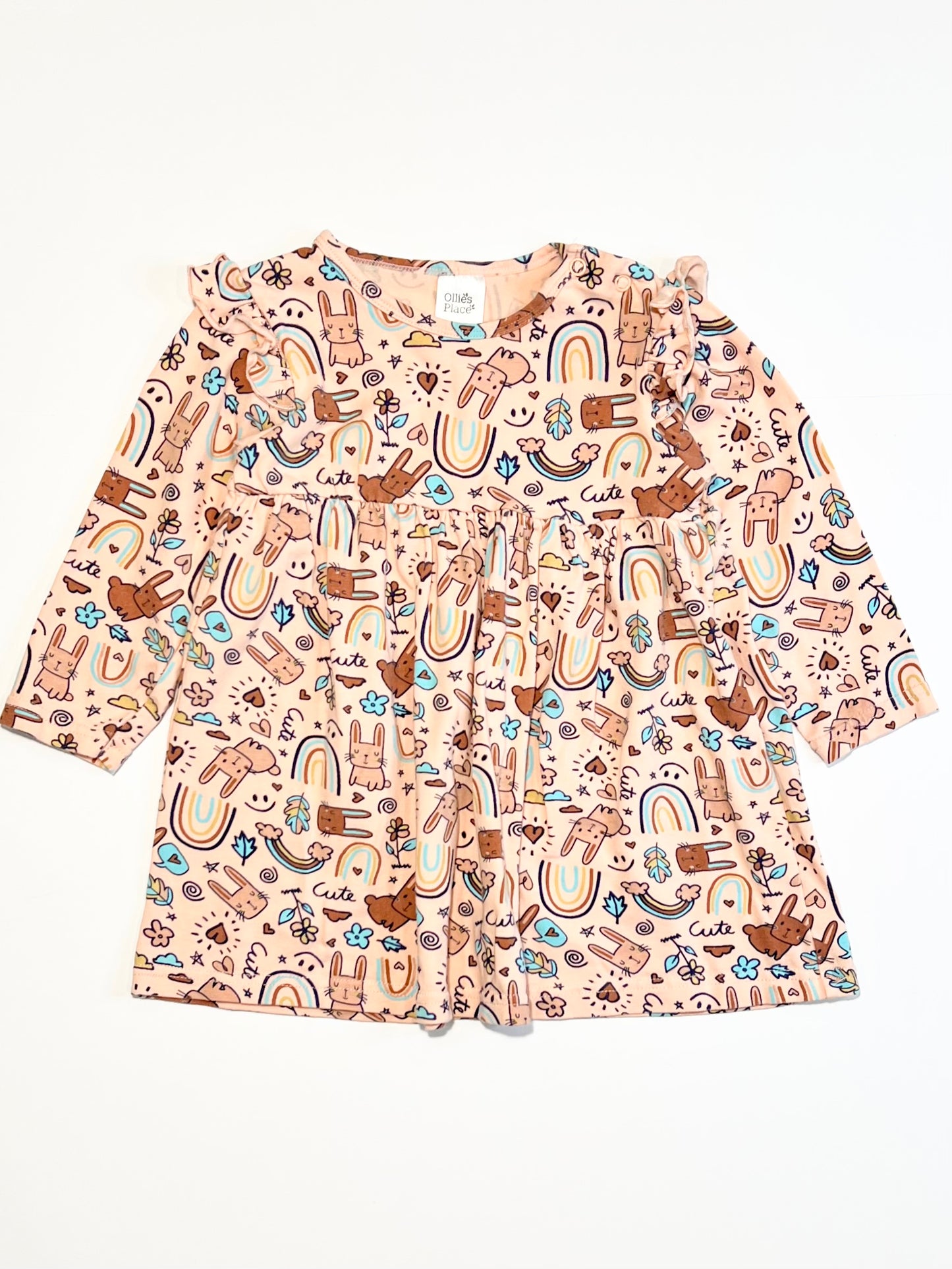 Jersey bunny and rainbows dress - Size 2