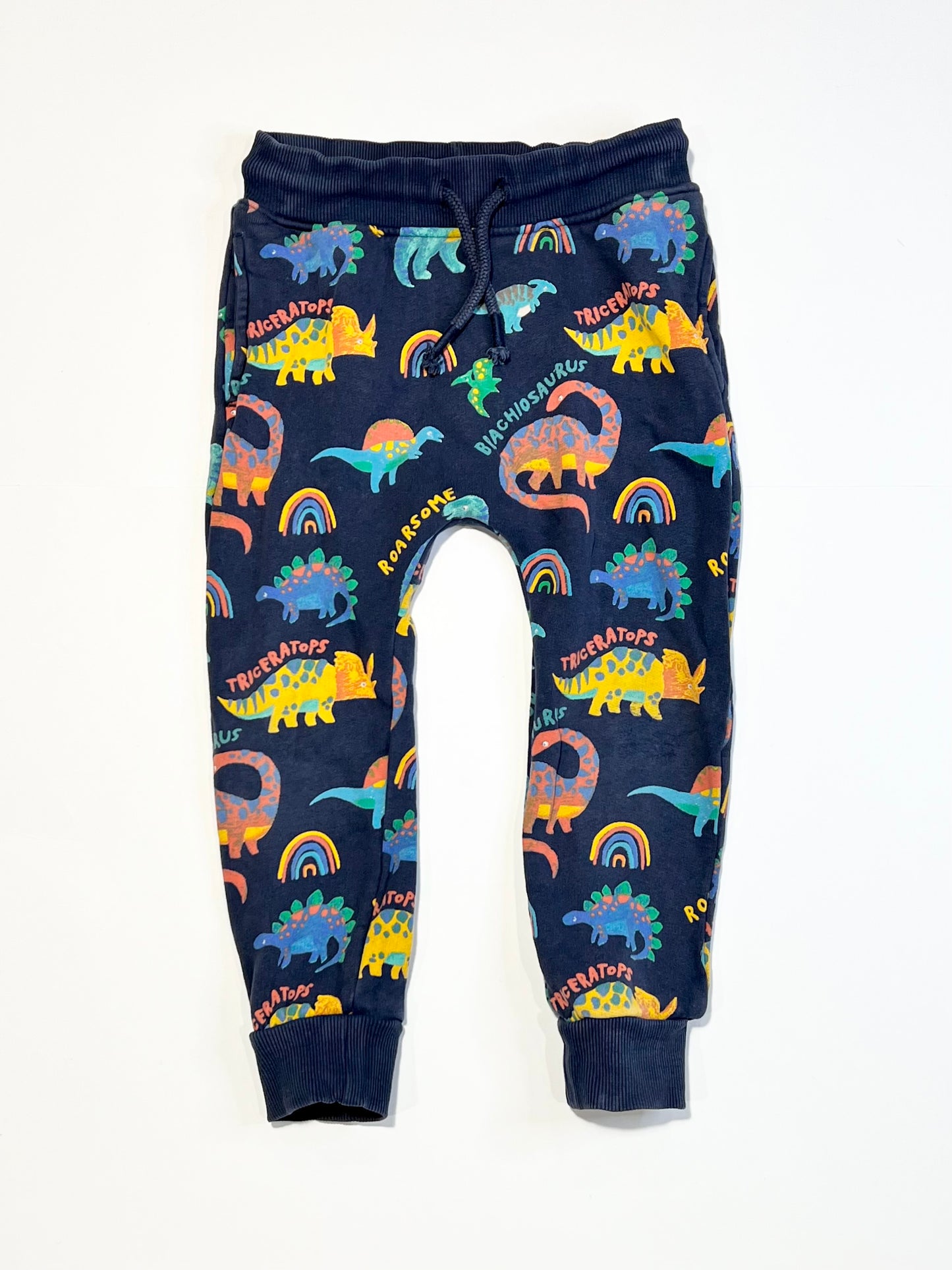 Dinos and rainbows trackies - Size 3-4