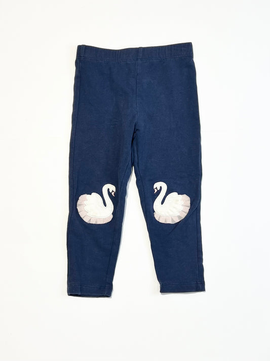 Navy swan leggings - Size 3