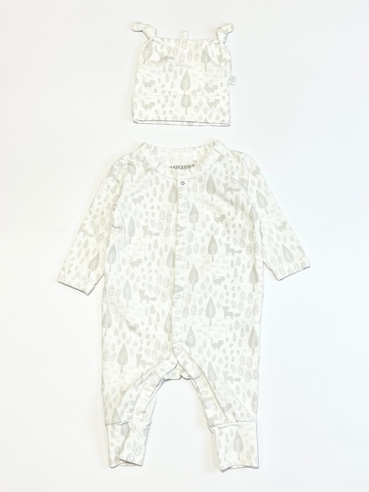 Leafy foxes onesie with beanie - Size 000