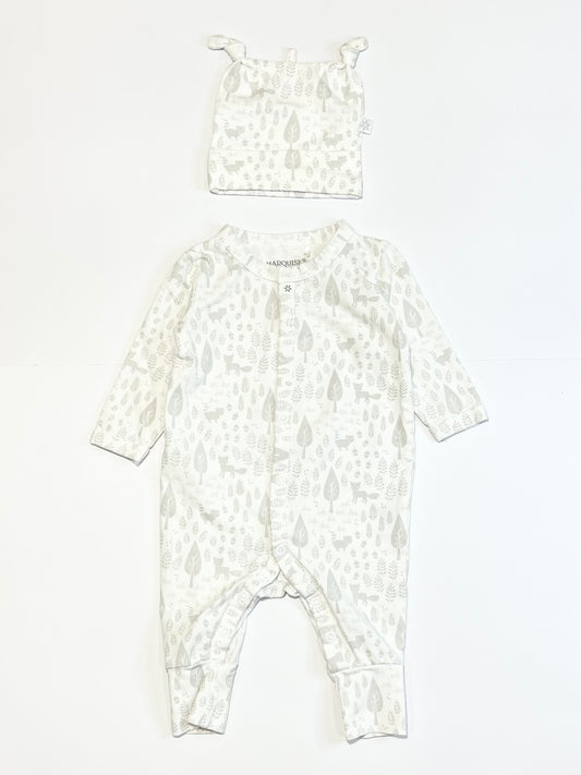 Leafy foxes onesie with beanie - Size 000