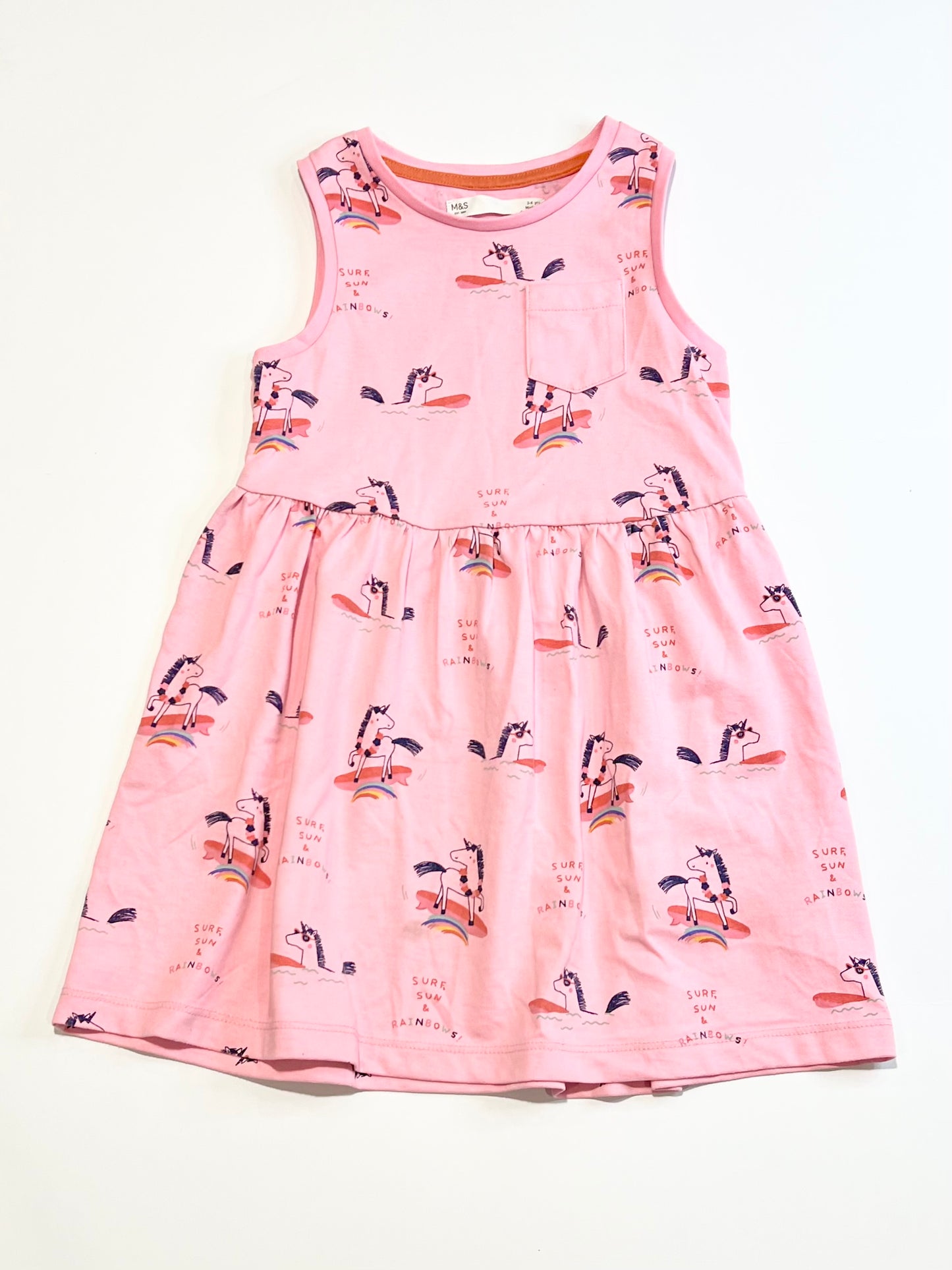 Surf, sun and rainbows jersey dress - Size 3-4
