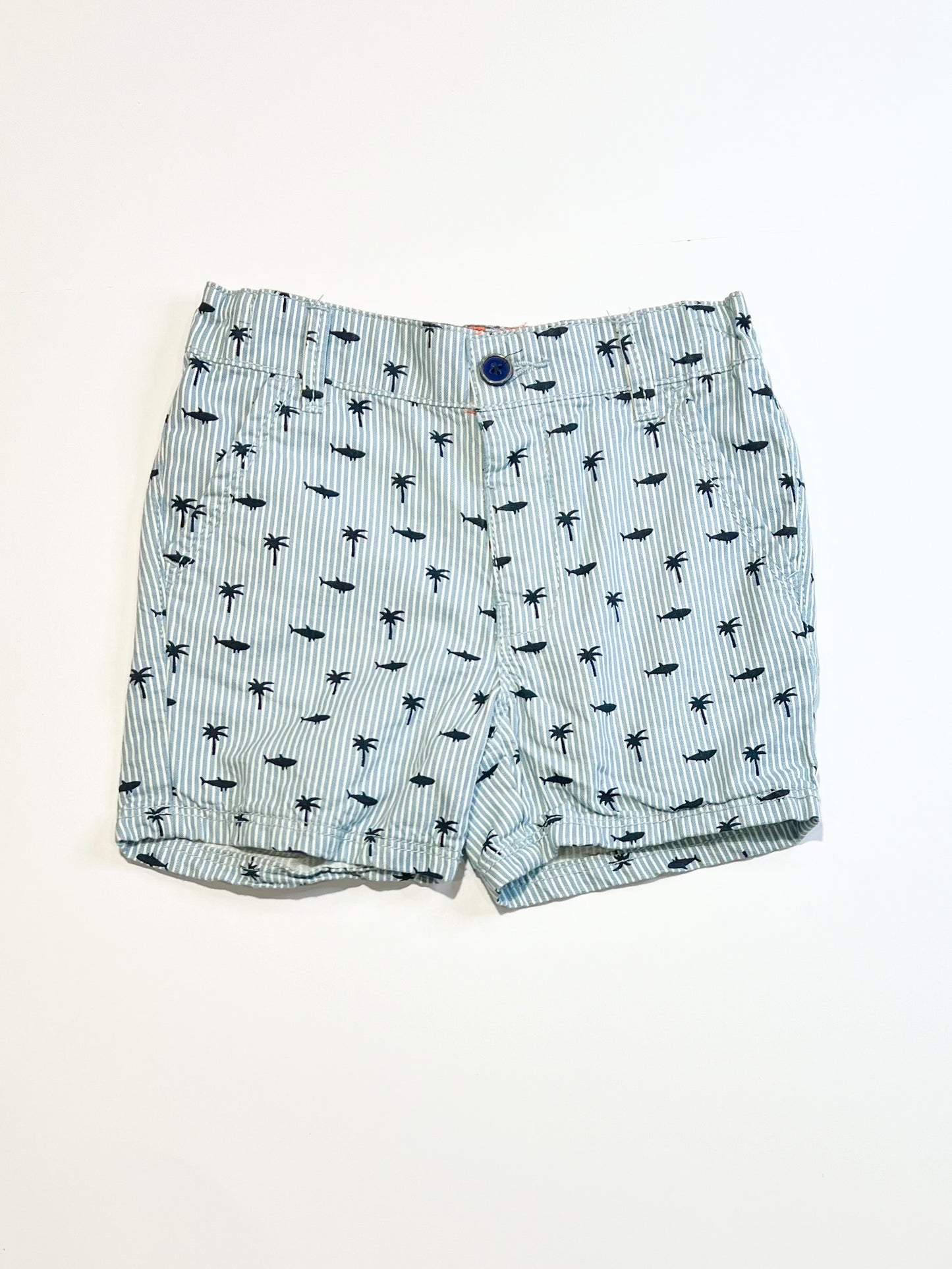 Striped plams and sharks shorts - Size 2-3