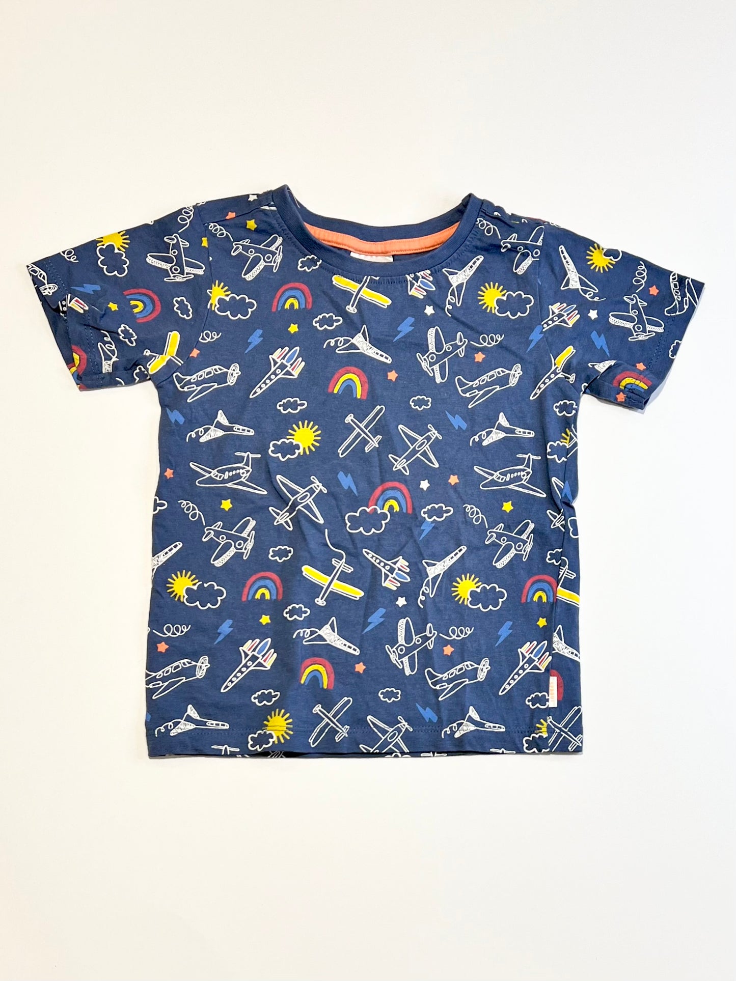 Rockets, planes and rainbows tee - Size 2