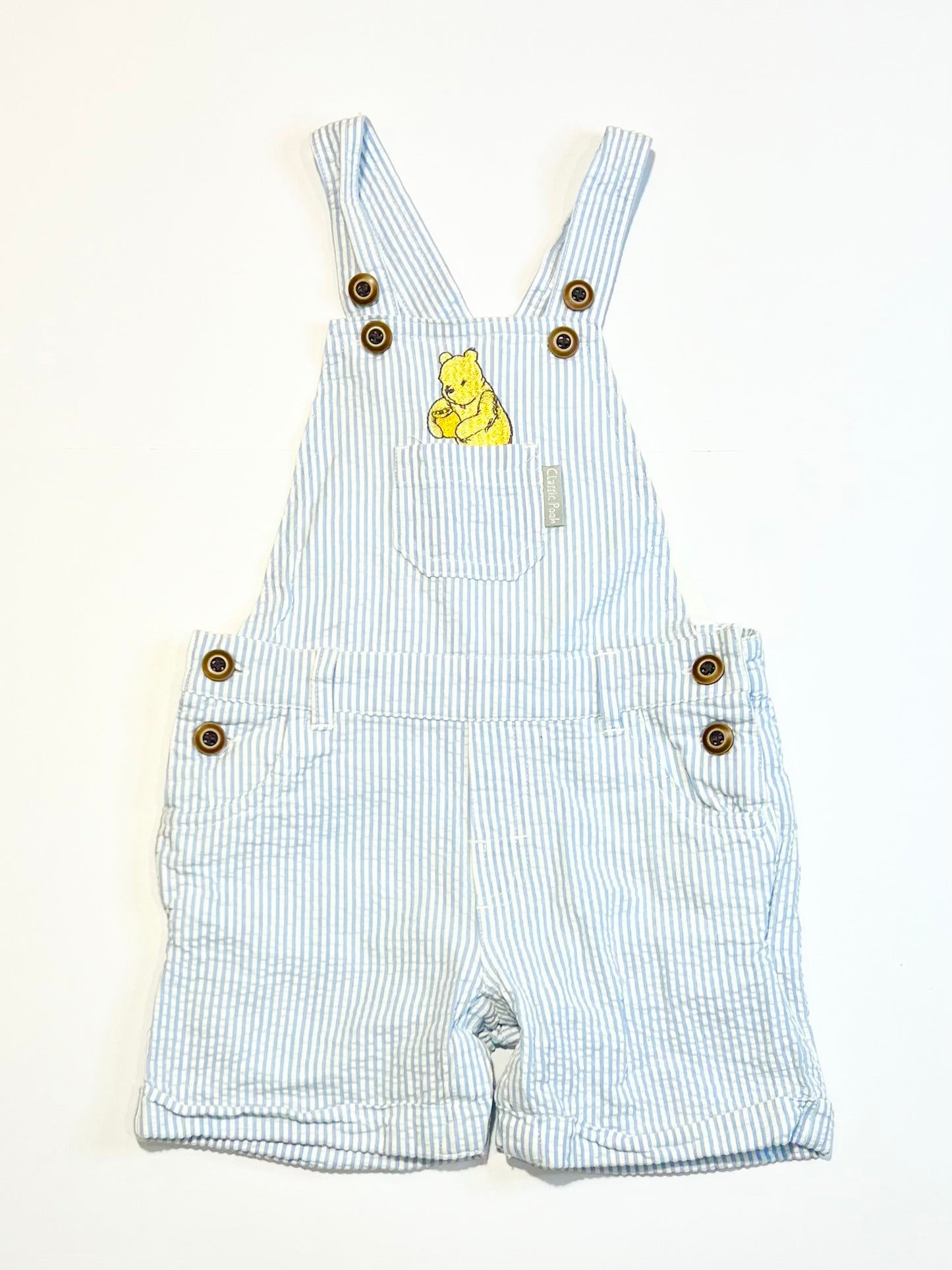 Seersucker Pooh shortalls - Size 2