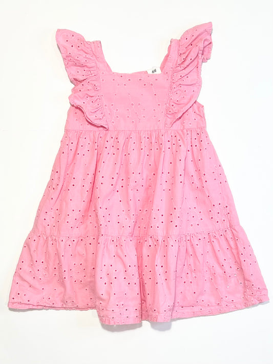 Pink broderie dress - Size 2