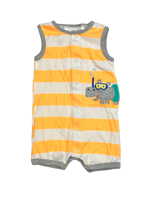 Striped hippo romper - Size 6-9 months