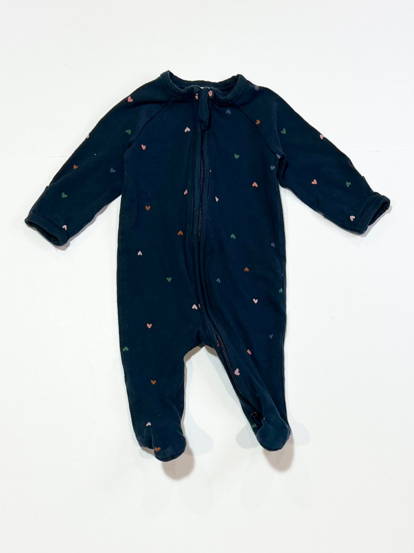 Navy hearts zip onesie - Size 0000