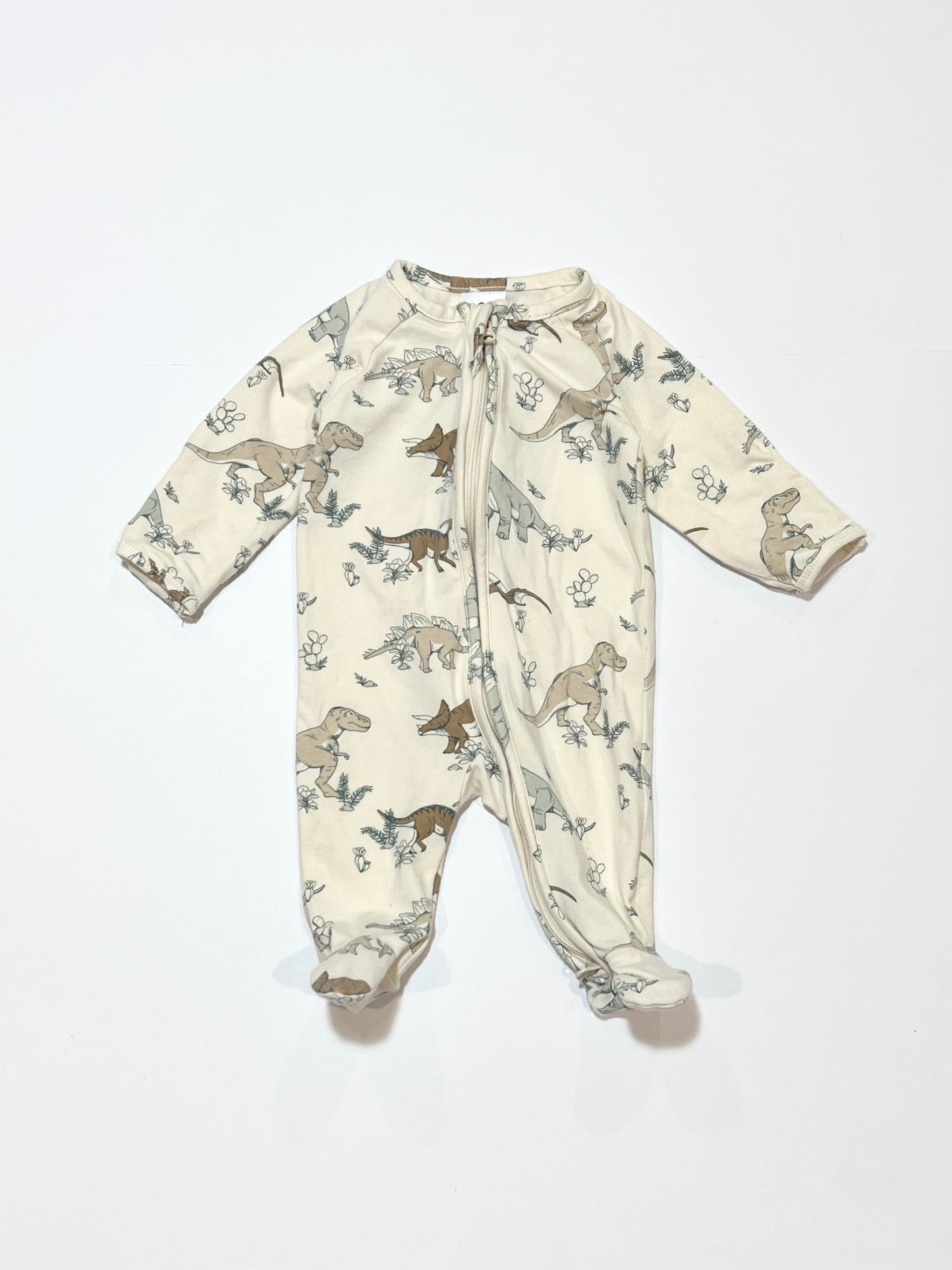 Cream dino zip onesie - Size 0000