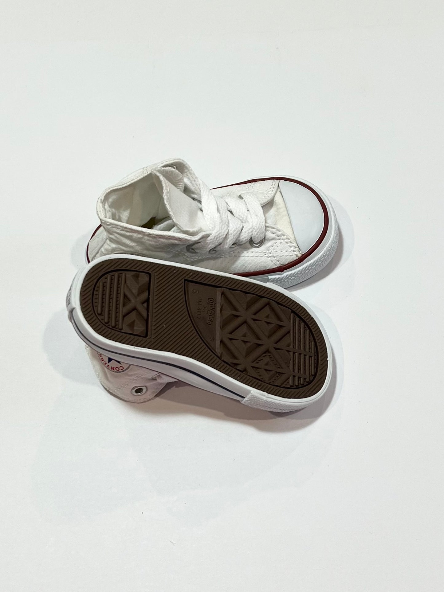 White hi-top Chuck Taylors - Size US5
