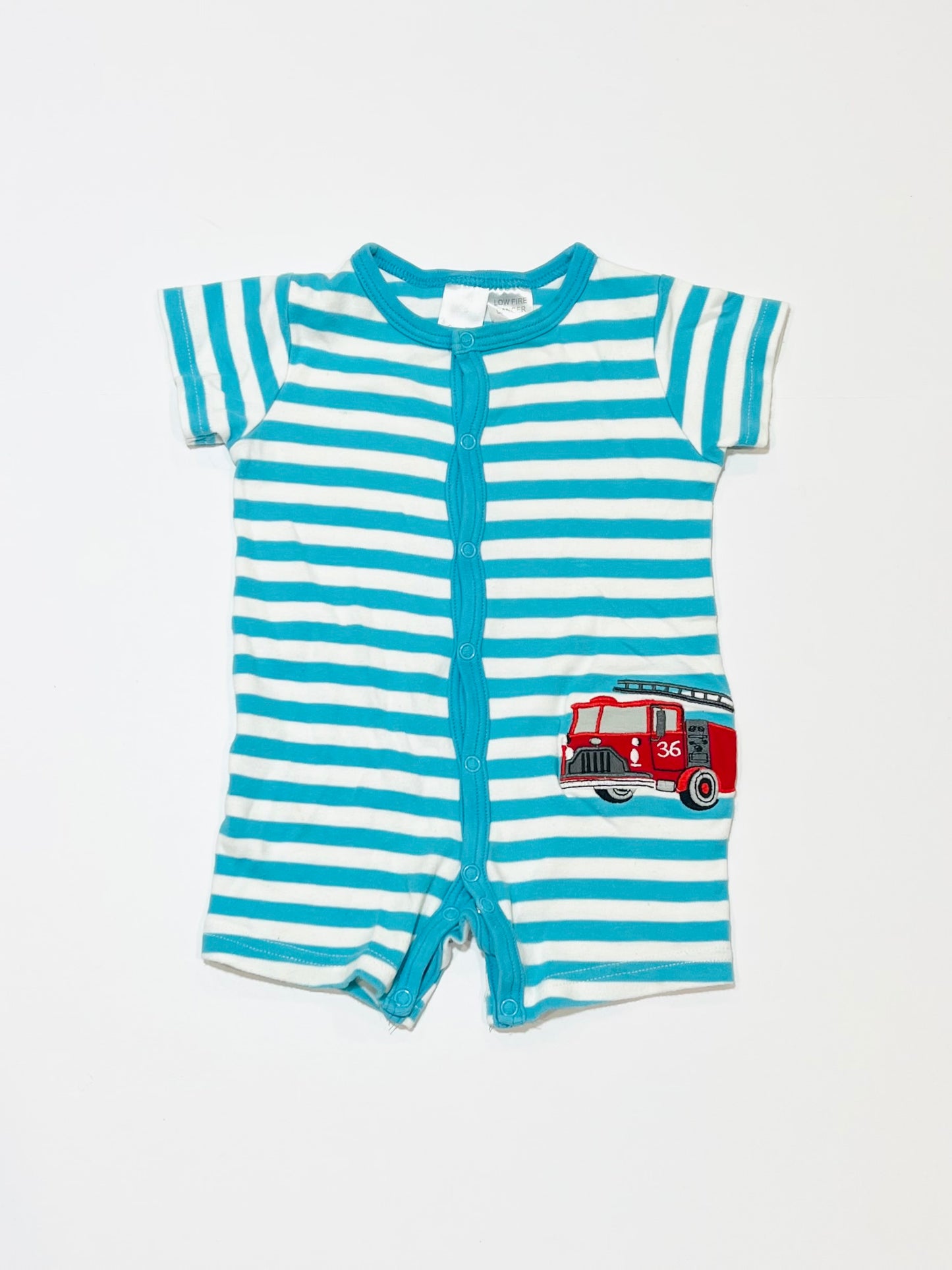Striped fire truck romper - Size 0