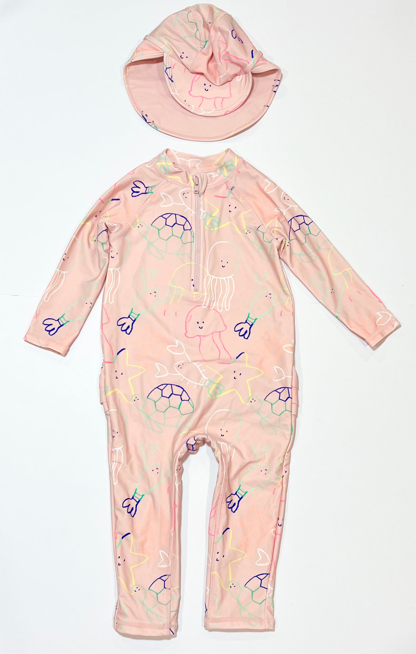 Sea creatures swim suit and swim cap - Size 1