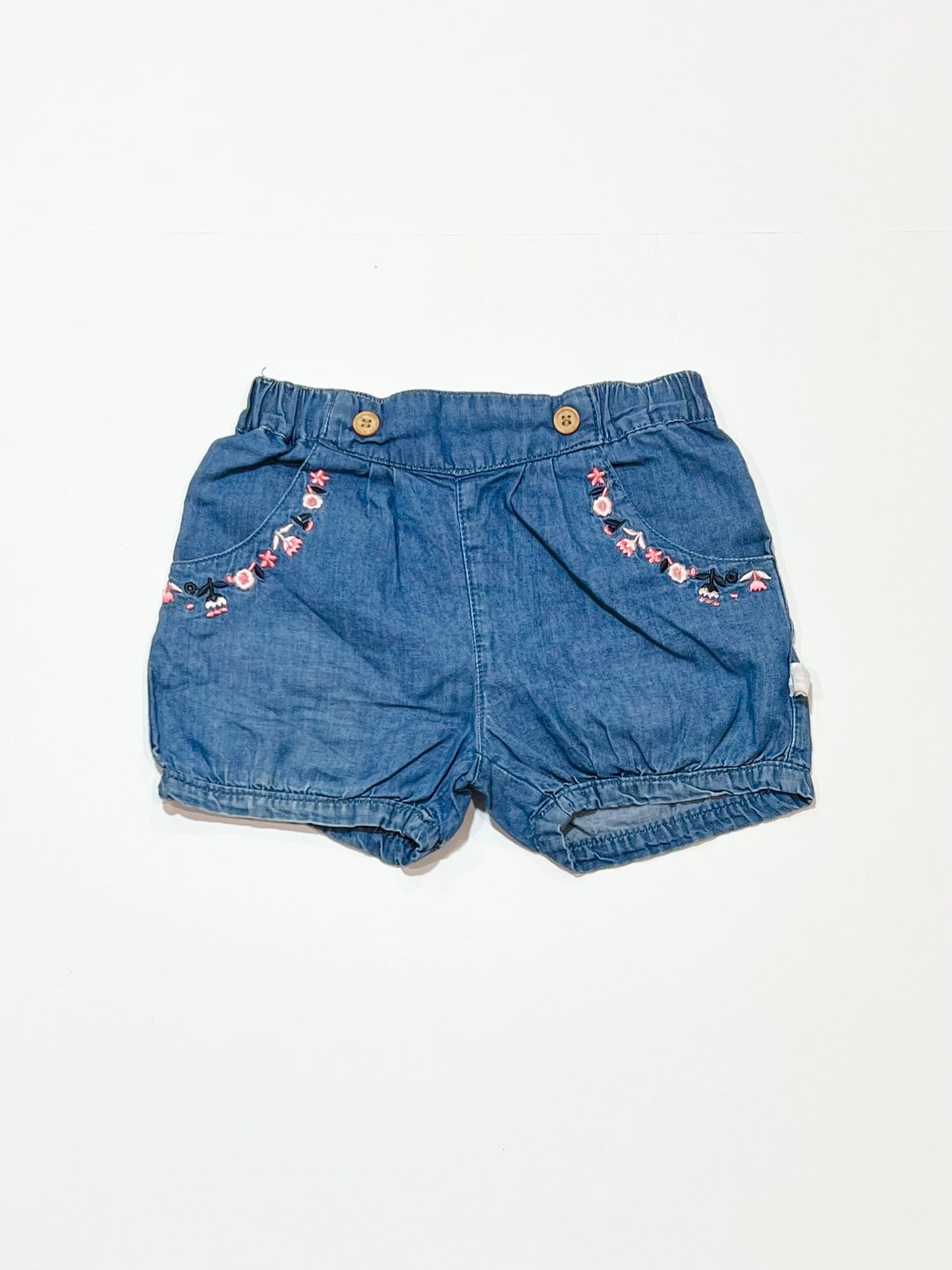 Chambray embroidered shorts - Size 0