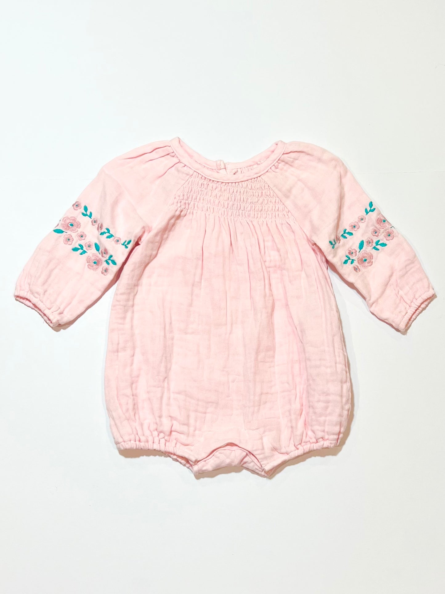 Pink embroidered romper - Size 00