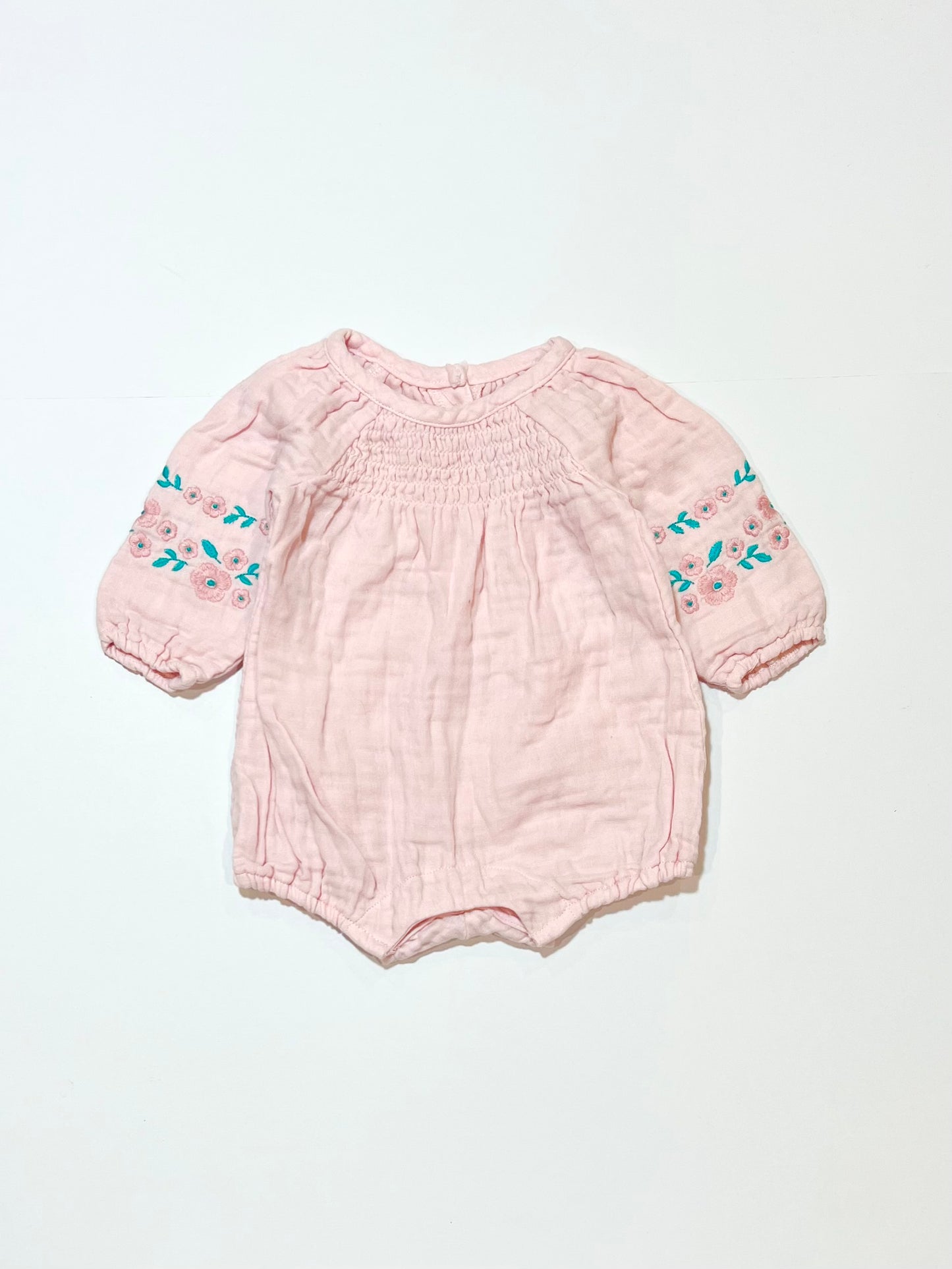 Pink embroidered romper - Size 0000