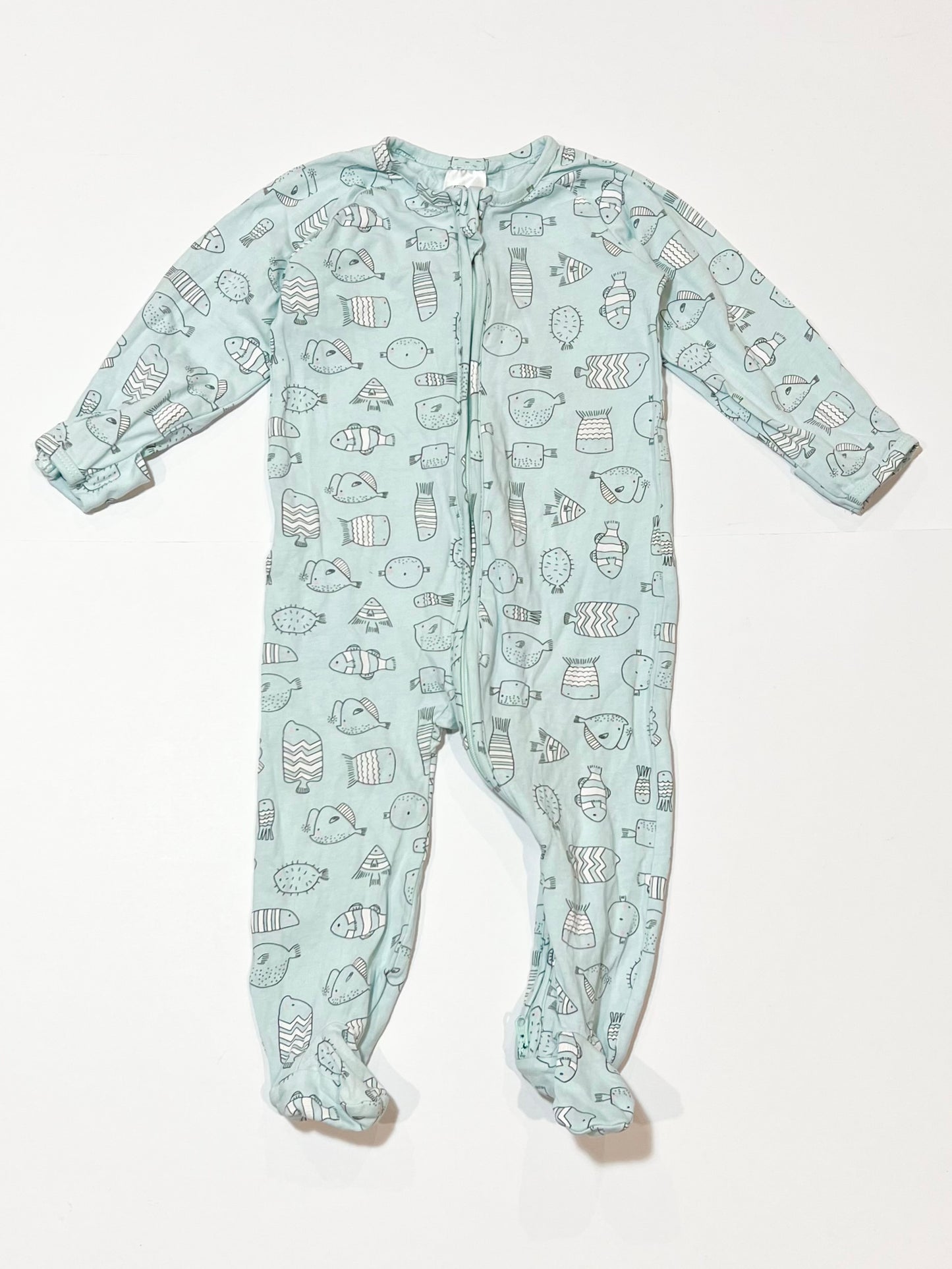 Blue fish zip onesie - Size 0
