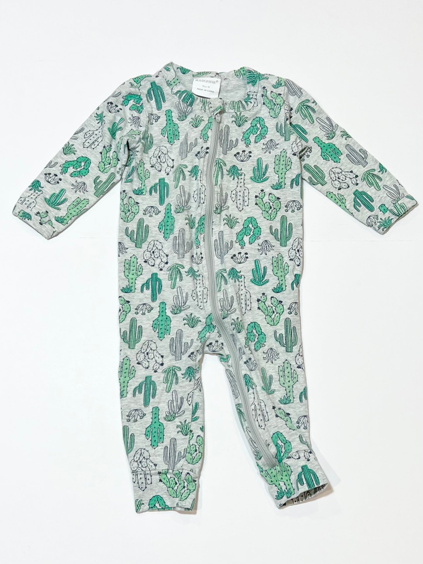 Grey cactus zip onesie - Size 0