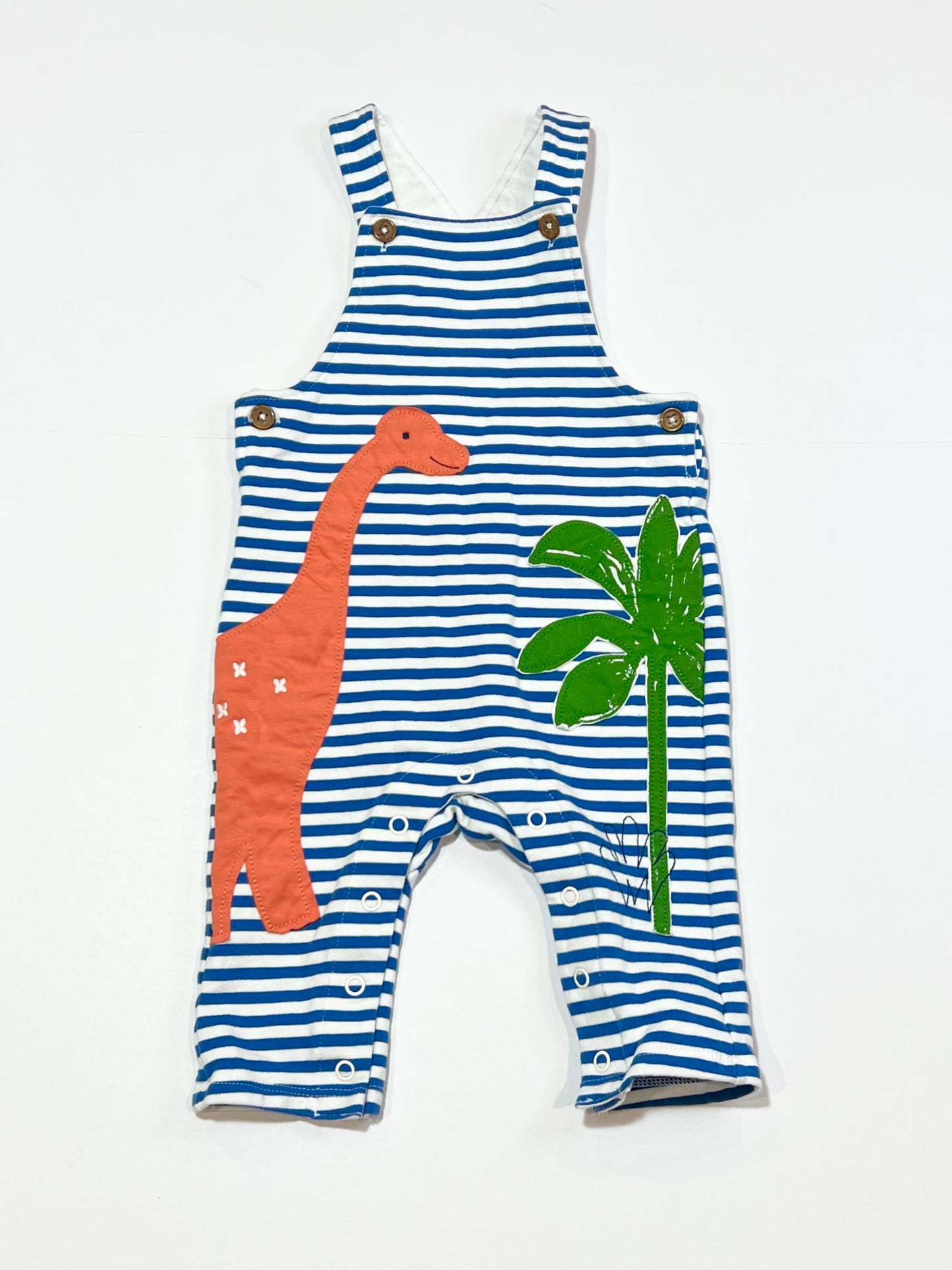 Striped dinosaur overalls - Size 6-9 months