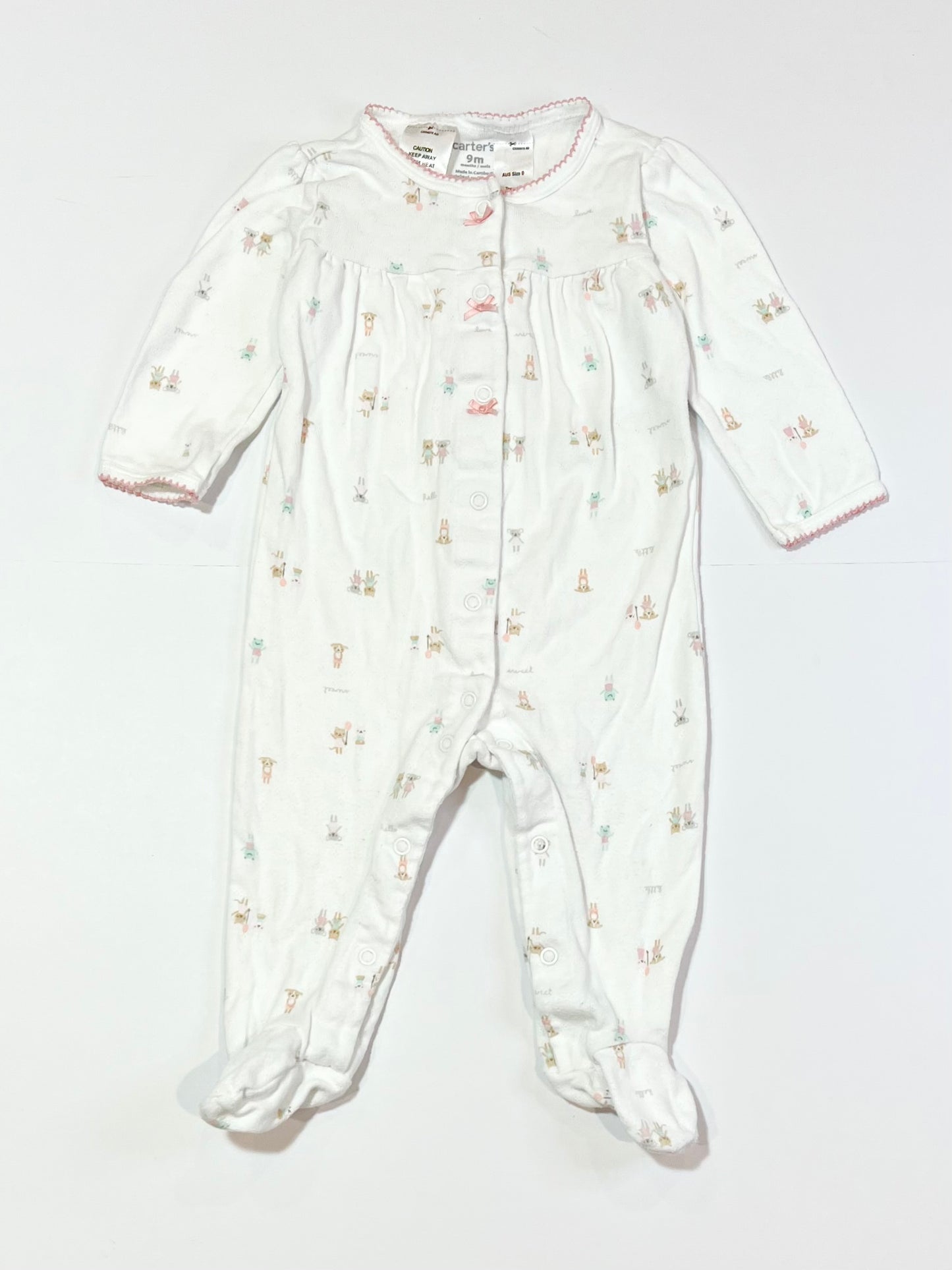 White animals onesie - Size 6-9 months