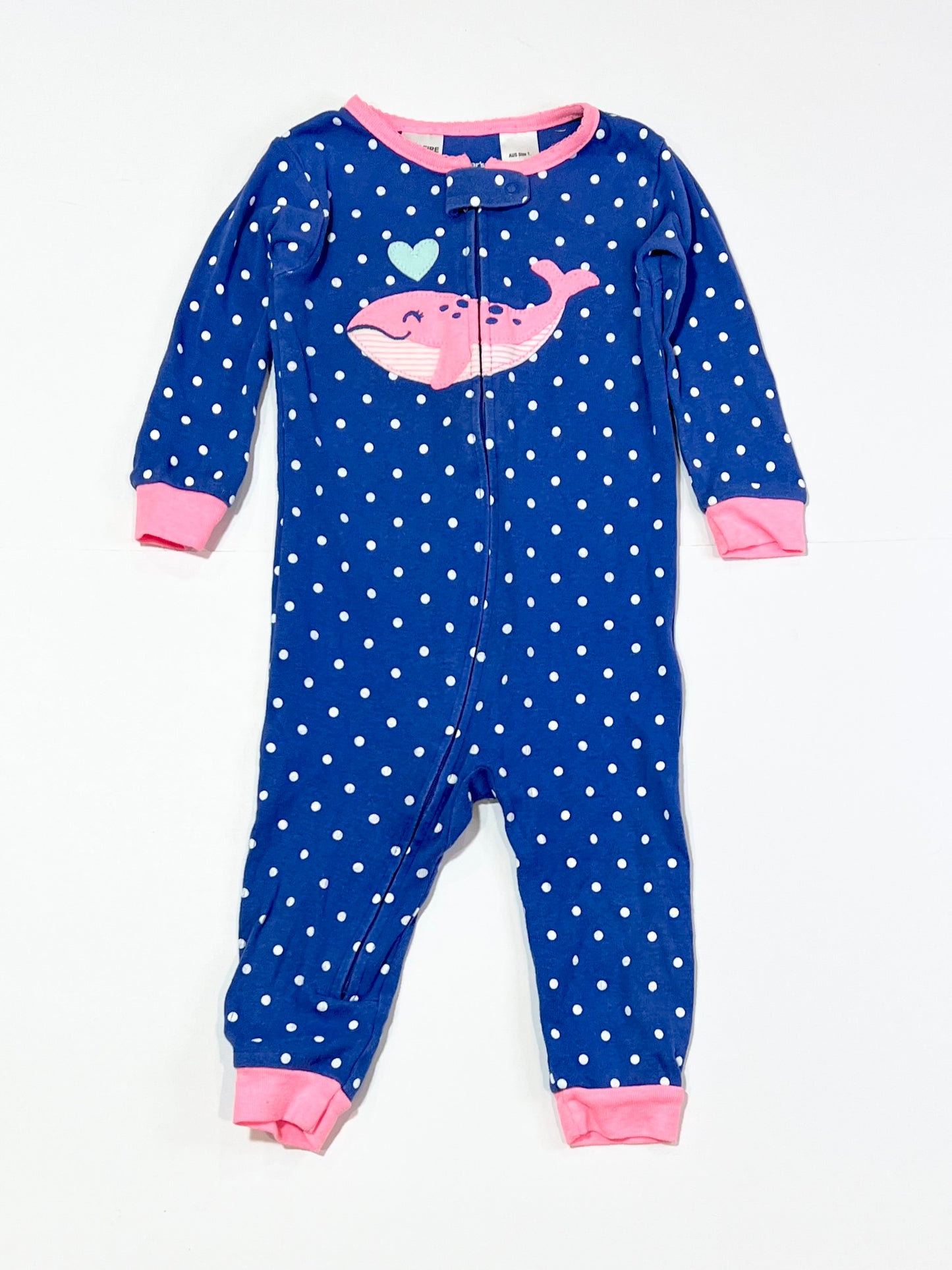 Whale zip onesie - Size 9-12 months