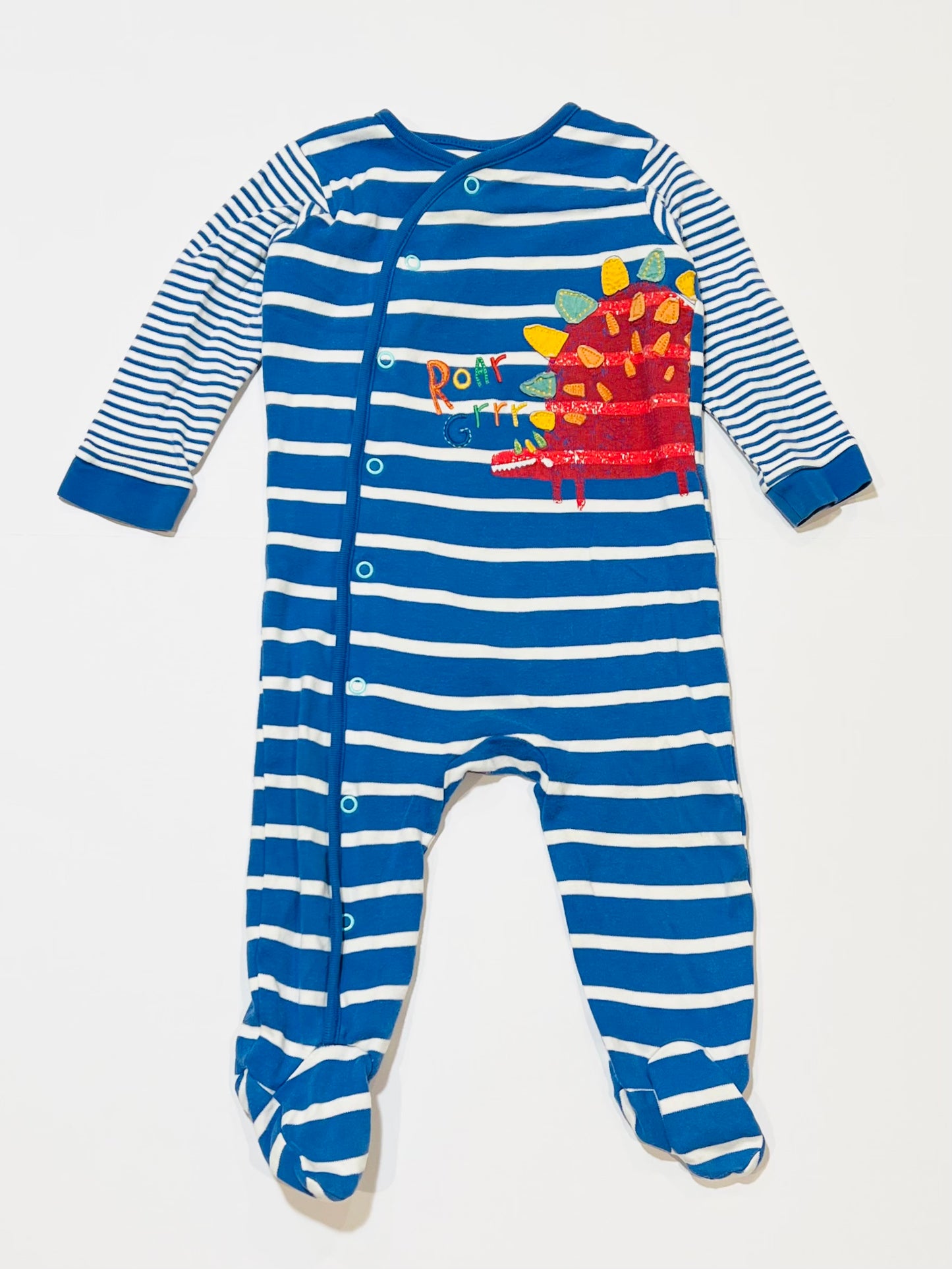 Striped dino onesie - Size 9-12 months
