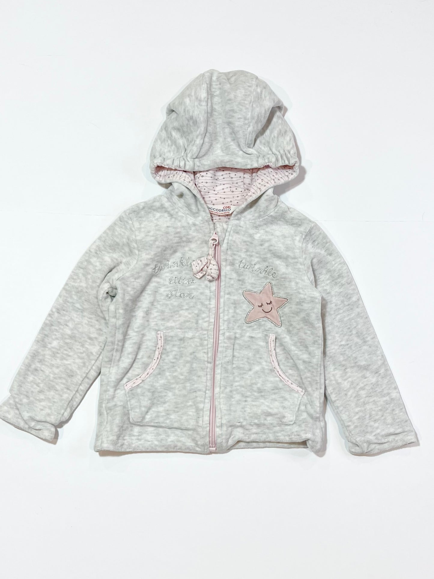 Grey velour hoodie - Size 9-12 months