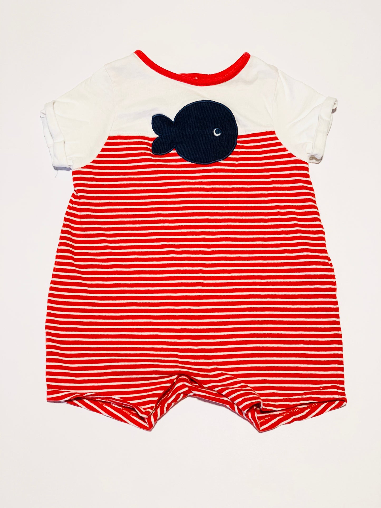 Red striped fish romper - Size 1
