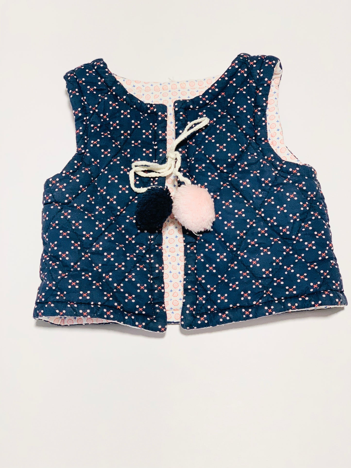 Navy pompom quilted vest - Size 00