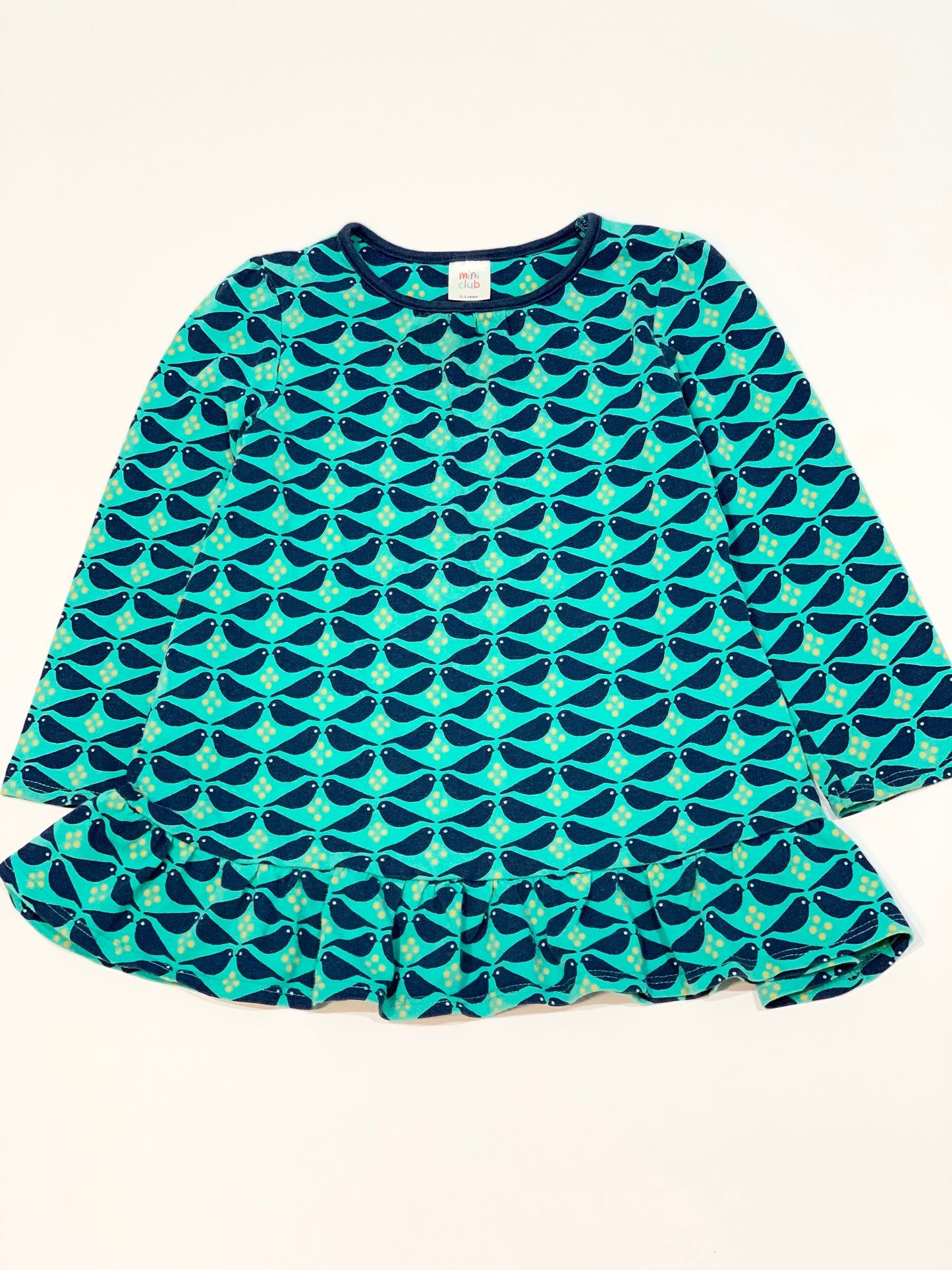 Green birds top - Size 2-3