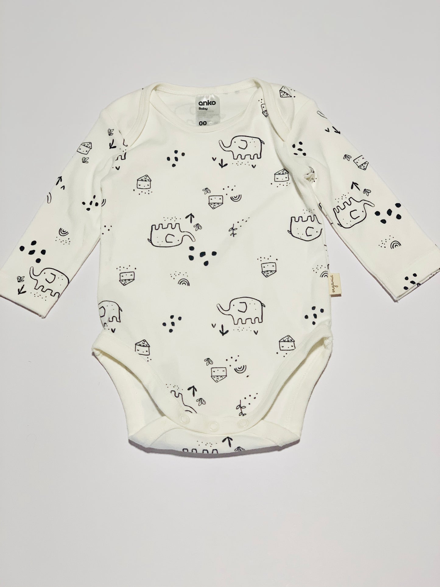 Organic cotton elephant bodysuit - Size 00